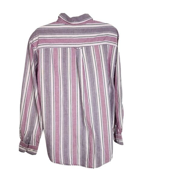 Cabin Creek Womens Top Large Striped Pink Purple Button Front Long Sleeve Shirt - Picture 2 of 8